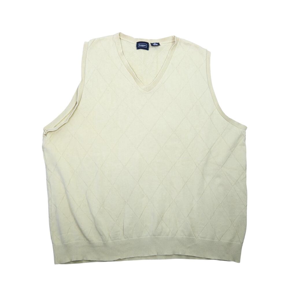 Vintage 90s Haggar pale yellow diamond cotton sweater vest Mens XL
